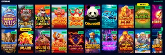 Galeria de novos jogos de slots no Solverde com temas como Zeus, petróleo, animais selvagens e aventuras mágicas
